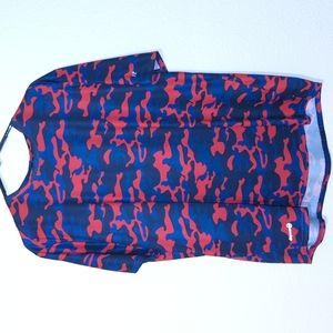 Men's Russell Red and Blue Camo Athletic Shirt - Size XL - Training Fit
